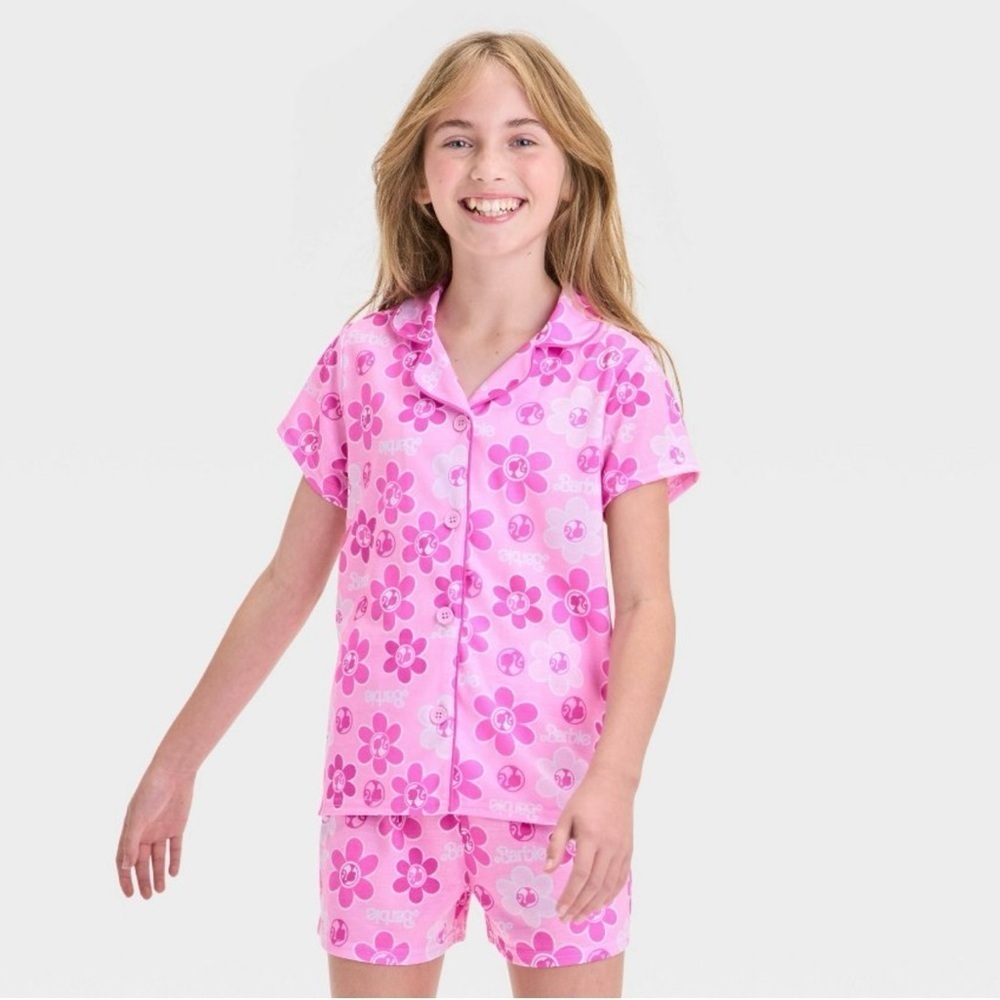 NWOT Girl's Barbie Coat Pink Floral Pajama Set S (6/6X) - Picture 3 of 4